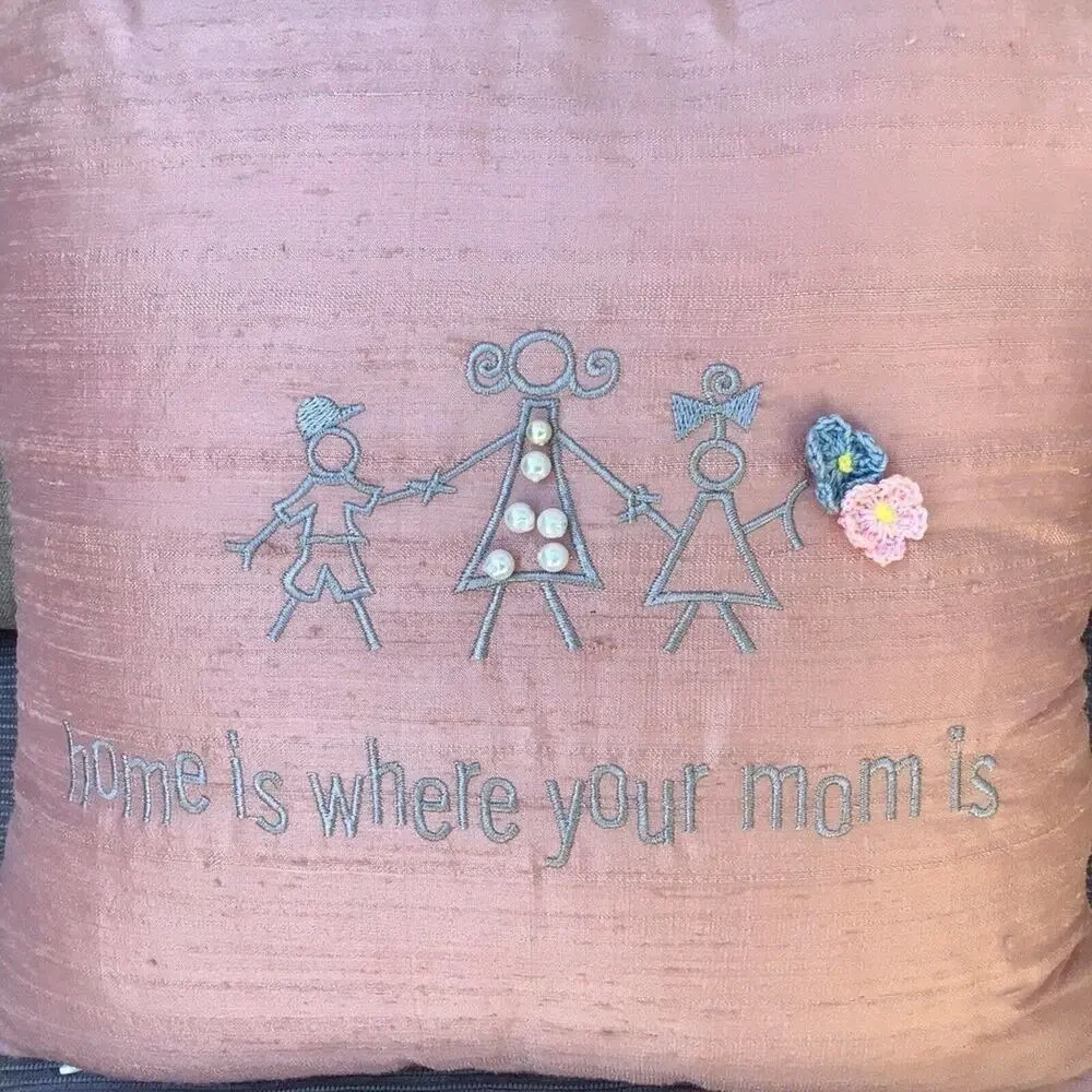 Small Silk Pillow Pink Home Is Where Your Mom Is Sweet Gift